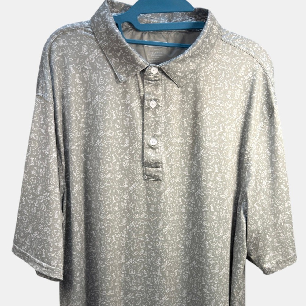 State of Mine Polo Shirt XL Mens Western Print Texas Embroidered Gray